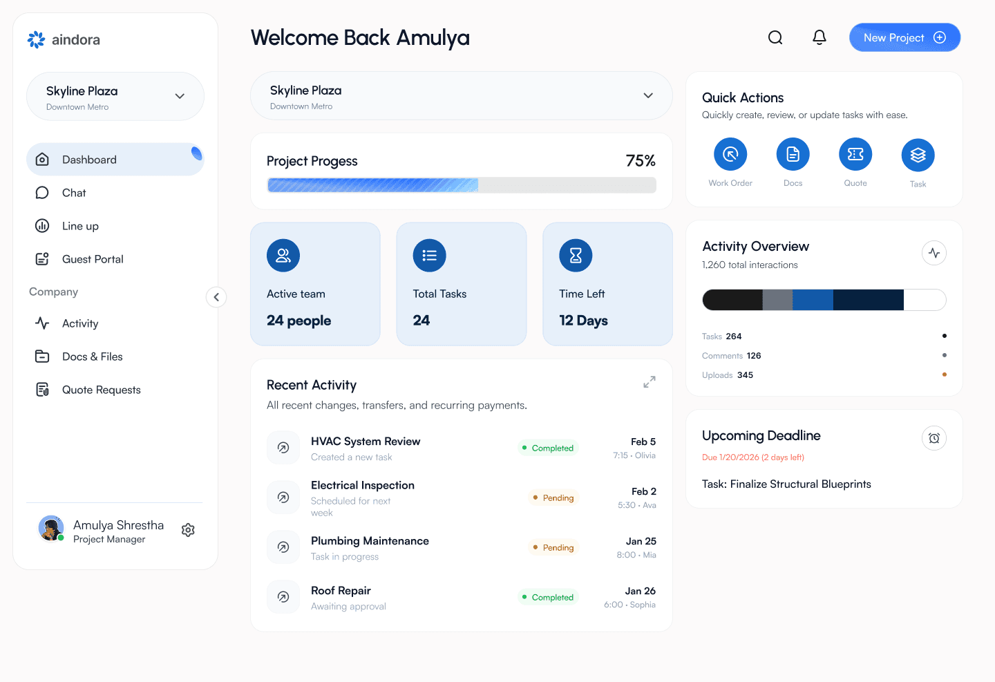 Redesigned Aindora Flow dashboard
