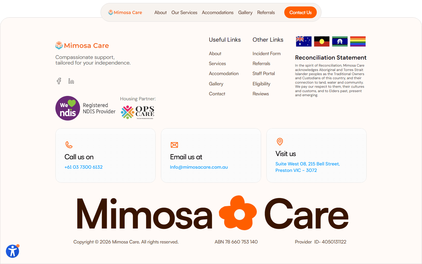 Footer wordmark and sorted links